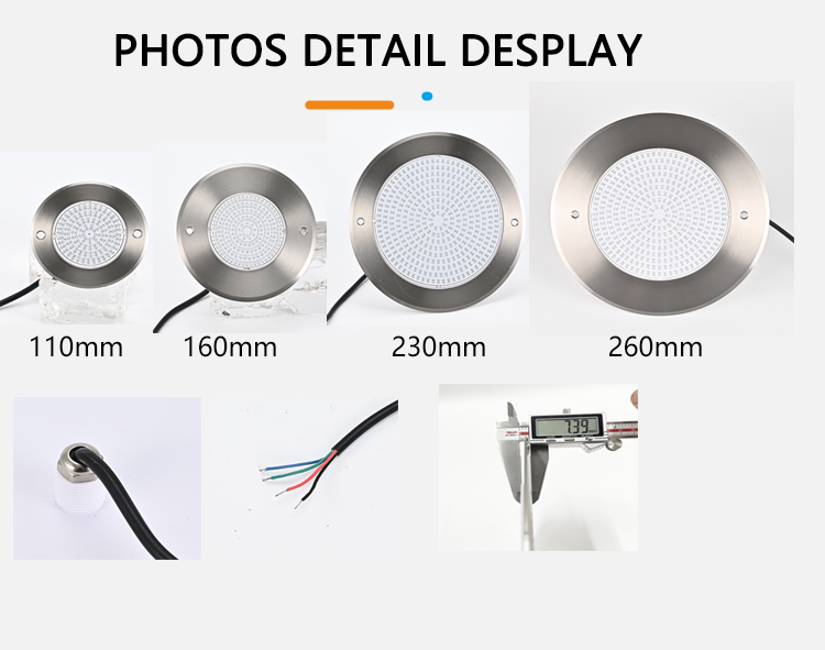 316SS Ultra-thin Resin filled IP68 12W RGB DC12V Remote Led Swimming Pool Lights